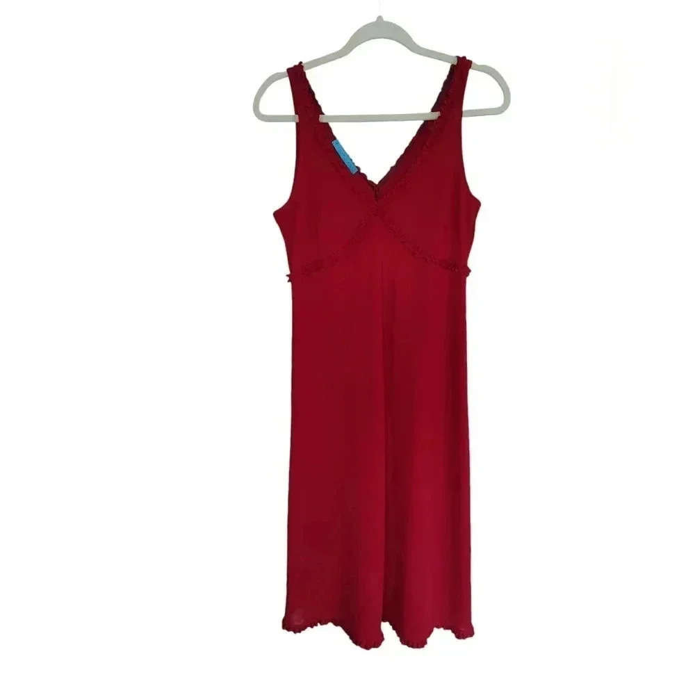 Johnny Was Vintage Red Plunge Neck Slip Dress